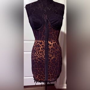 Fashion Nova Alani Animal Print Mesh Mini Dress Leopard Size Large New with Tag